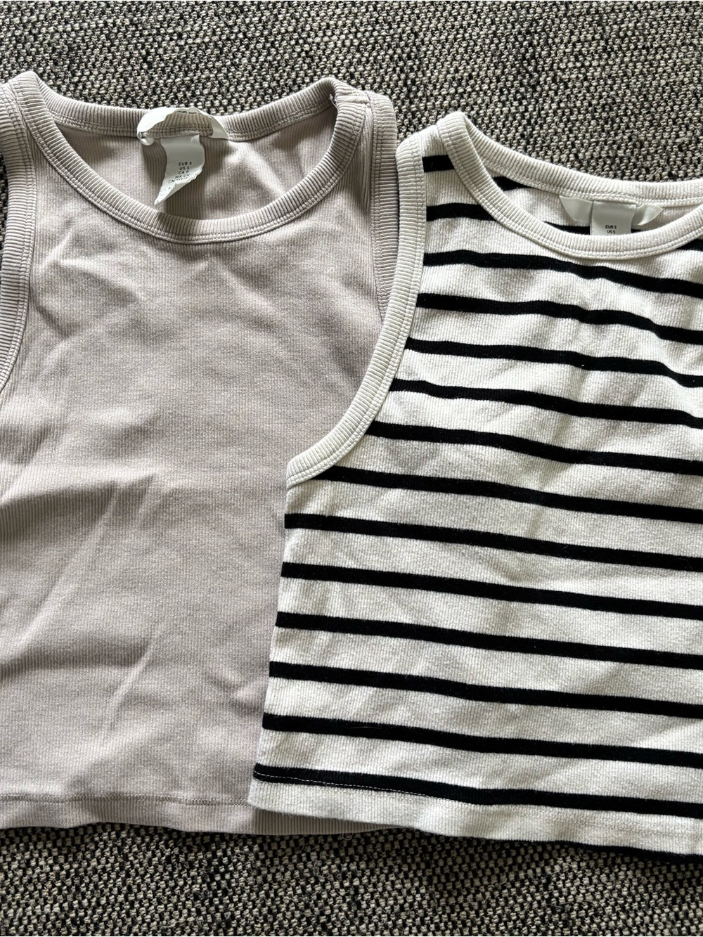 Set of 2 H&M Cream Ribbed Tank & White Black Striped Crop Top Set